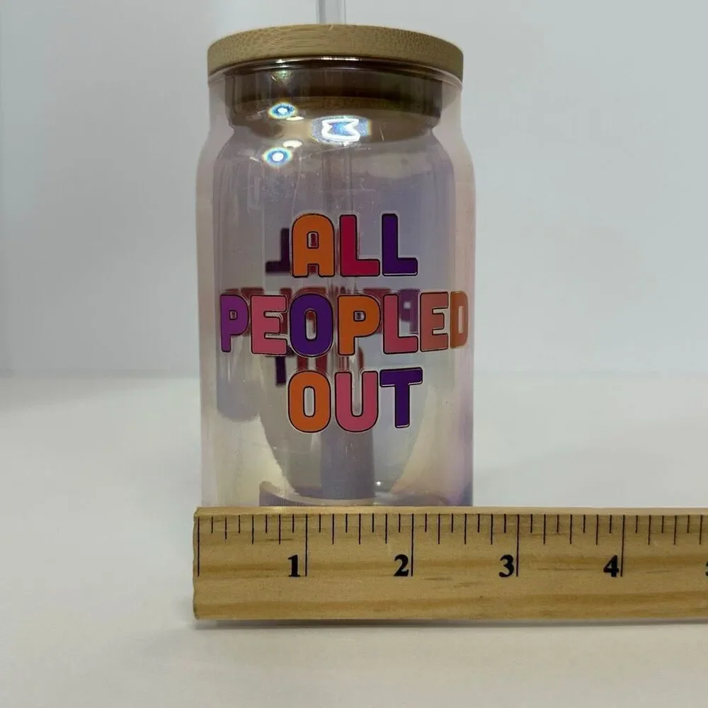 All Peopled Out Glass Tumbler with Bamboo Lid and Straw